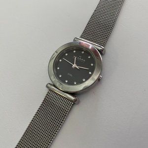 Skagen Silver w Black Swarovski Crystal Dial Watch